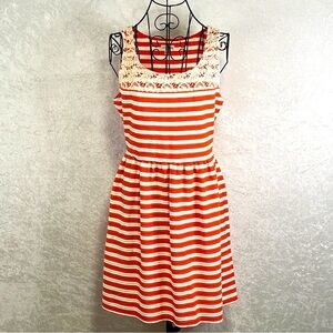 MAISON JULES Crochet Dress Skater Womens‎ M Lace Orange Stripes Knit Ladies